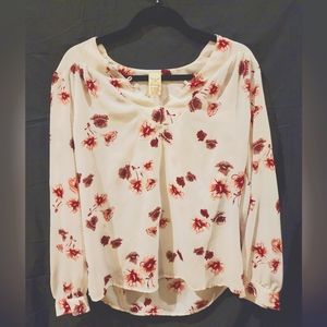 L (12-14) Faded Glory dress shirt with pink & burgundy flowers